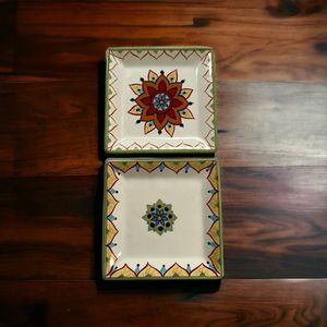 2 Vida Eva Mendes España Catalina Hand Painted Square 5” Plates Jewelry‎ Holder